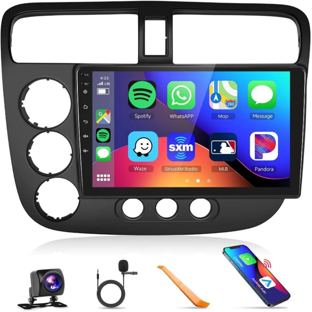 Car Stereo Radio for Honda Civic 2001 2002 2003 2004 2005 with Wireless CarPlay Android