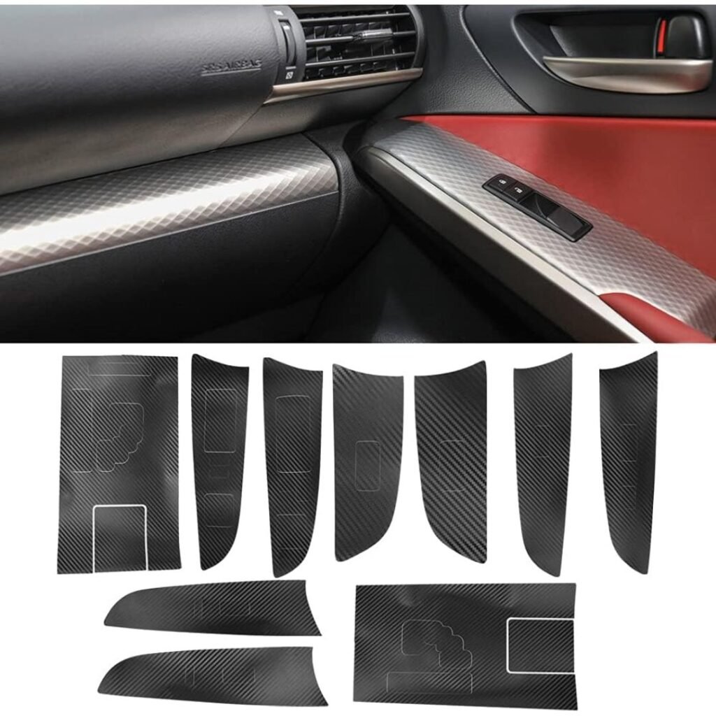 Black Carbon Fiber Stickers Cover Trim Compatible with 2006-2012 Lexus IS250 300 350 Gear Shift Box Panel Door Handle