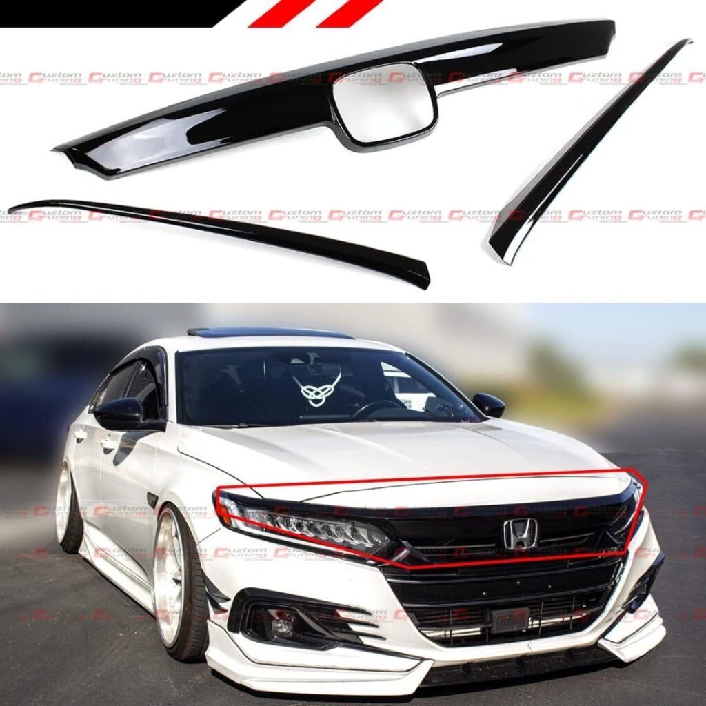 3PCS Gloss Black ABS Honda Accord Front Grill Trim Cover