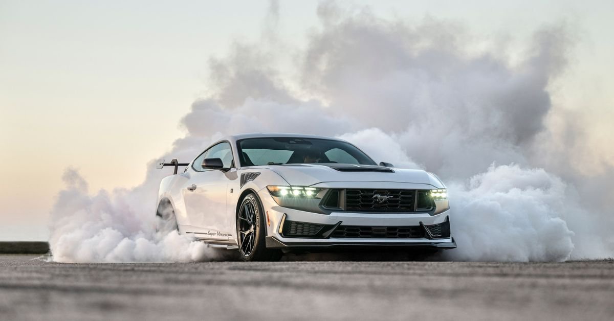 White 2025 Ford Mustang Burnout