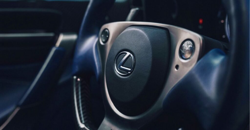lexus logo on the steering wheel