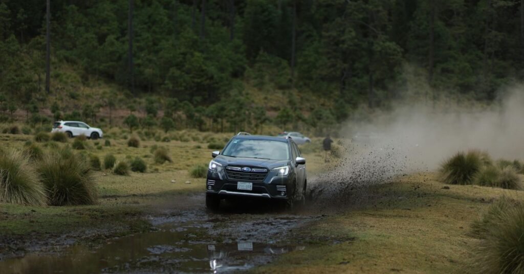 Off road subaru forester mud water splash