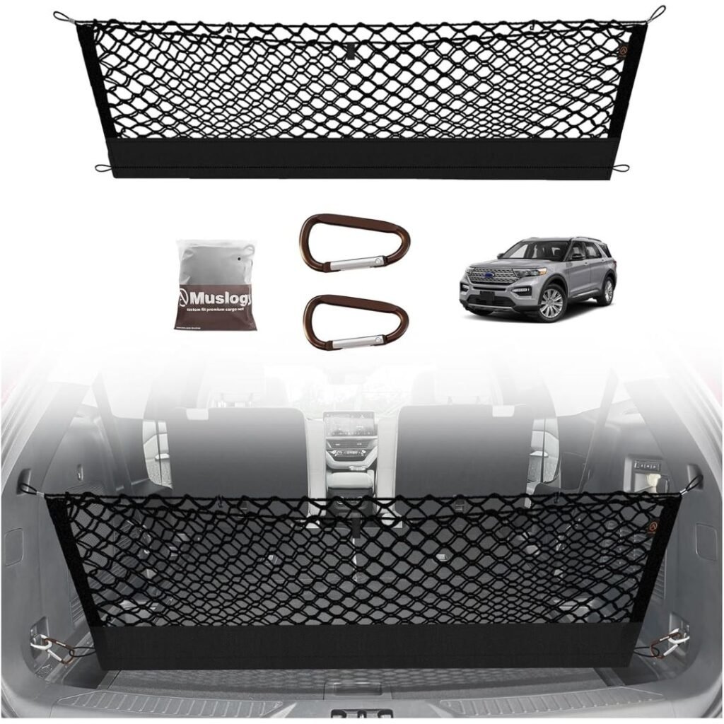 Envelope Style Trunk Cargo Net Compatible with 2020-2024 2025 Ford Explorer Accessories Custom Fit Trunk Organizer Upgraded Mesh Storage Luggage Net with Metal Hooks