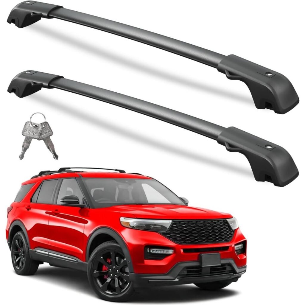 red ford explorer with roof rack cross bars and a key because they are lockable