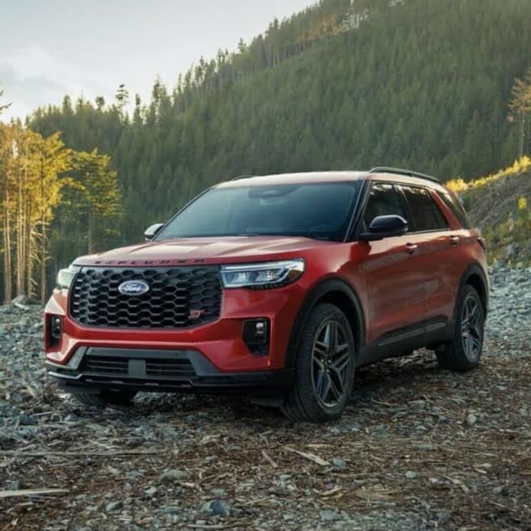 red ford explorer in the forest off road